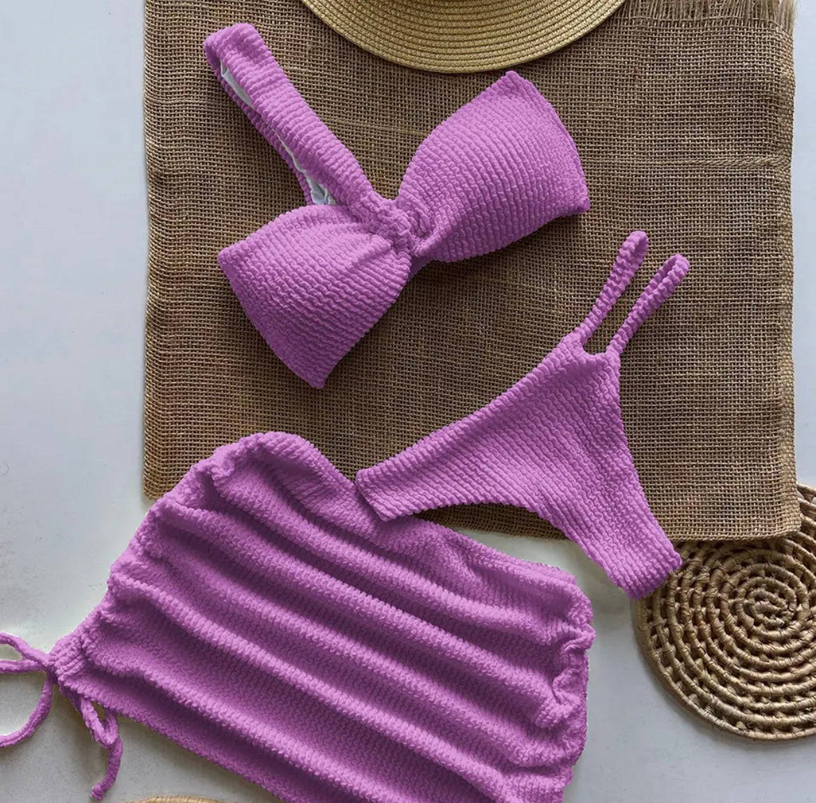 “Knot Your Way” 3 Piece Crinkle Bikini Set