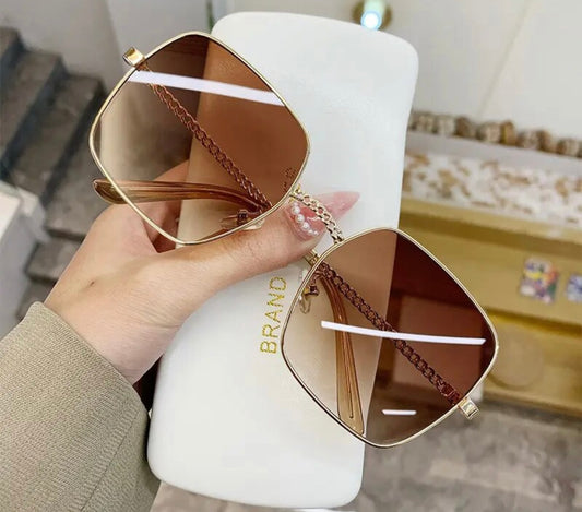 “Coco” Brown Gold Chain Sunglasses