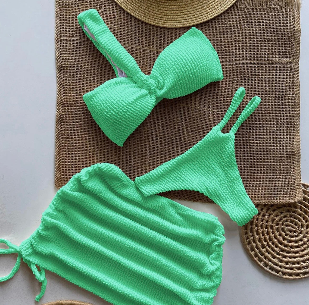 “Knot Your Way” 3 Piece Crinkle Bikini Set