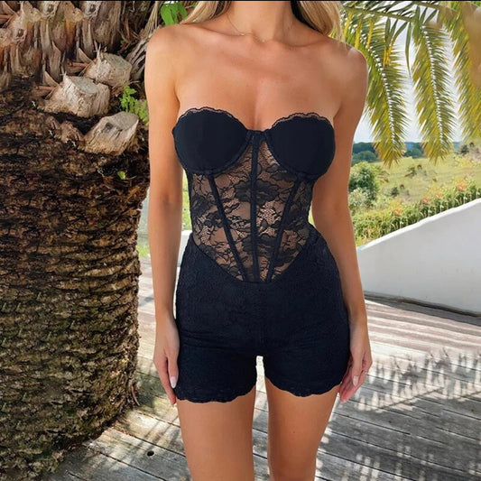 “Avrilyaan” Lace Bandeau Playsuit